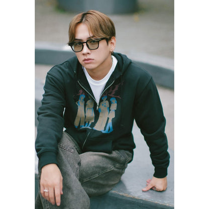 グランジロゴ ジップパーカー -Black-